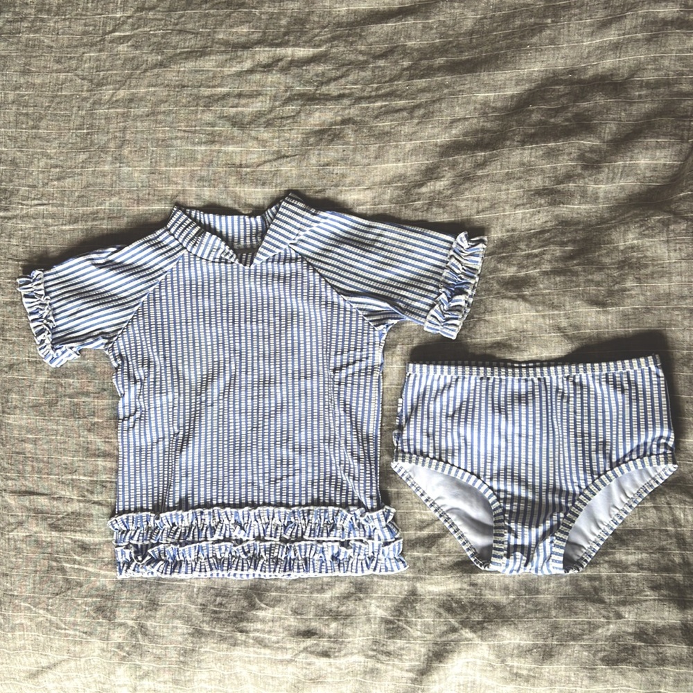 Ruffle Butts Seersucker Short Sleeve Rash Guard Bikini